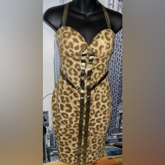 Kardashian Kollection Cheetah Print
Faux Leather Trim Bustier Party Dress Size L - Picture 7 of 7